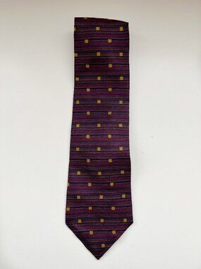 Calvin Klein Purple gold geometric silk tie vintage corporate formal retro